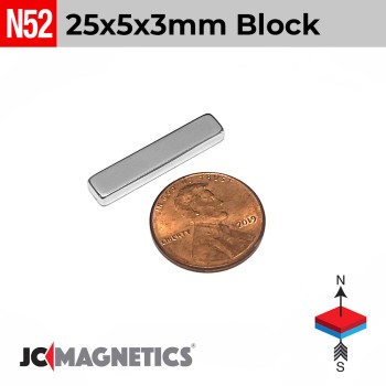 25mm x 5mm x 3mm N52 Neodymium Block Magnet 25x5x3mm 25mm x 5mm x 3mm N52 Neodymium Block Magnet 25x5x3mm