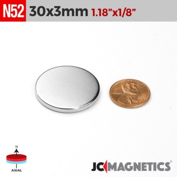30mm x 3mm 1 3/16in x 1/8in N52 Discs Rare Earth Neodymium Magnet 30x3mm 30mm x 3mm 1 3/16in x 1/8in N52 Discs Rare Earth Neodymium Magnet 30x3mm