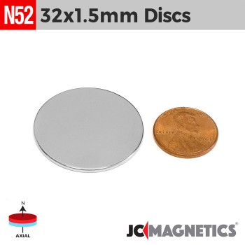 32mm x 1.5mm - 1.26in x 1/16in N52 Round Discs Rare Earth Neodymium Magnet 32x1.5mm 32mm x 1.5mm - 1.26in x 1/16in N52 Round Discs Rare Earth Neodymium Magnet 32x1.5mm
