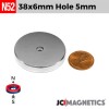 38mm x 6mm x Hole 5mm N52 Countersunk Rare Earth Neodymium Magnet Rings 38x6mm H5mm