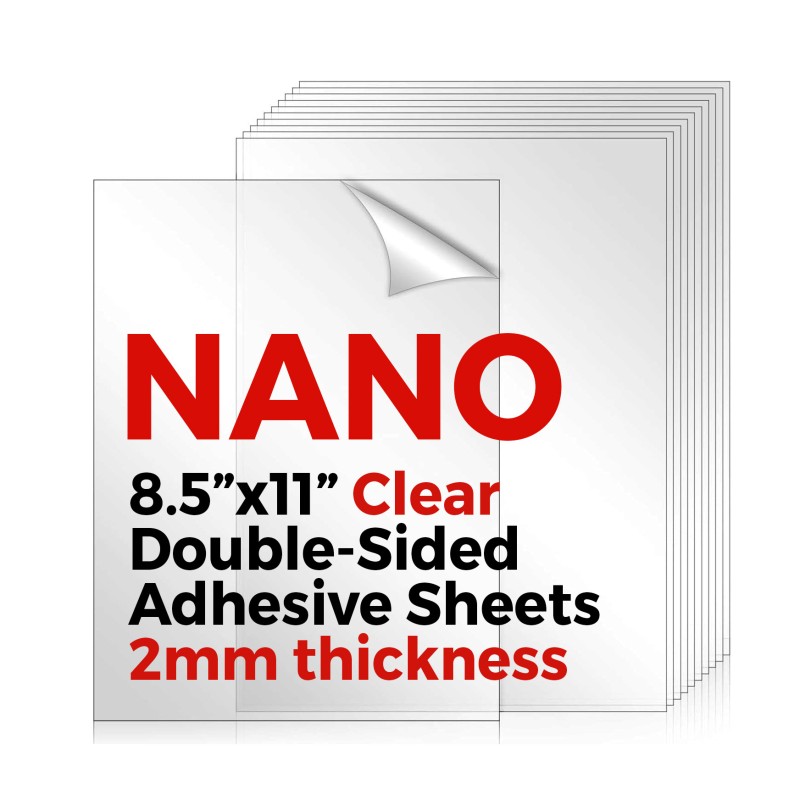 Nano Double-Sided Adhesive 8.5"x11" Clear Transparent Sheets - 2mm Thickness | Strong Reusable Bonding Solution Nano Double-Sided Adhesive 8.5"x11" Clear Transparent Sheets - 2mm Thickness | Strong Reusable Bonding Solution