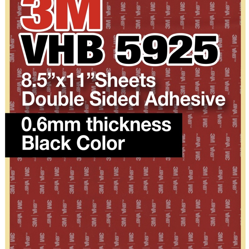 3M VHB 5925 8.5"x11" Double Sided Strong Adhesive 0.6mm thickness black sheets