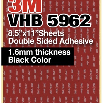 3M VHB 5962 8.5"x11" Double Sided Strong Adhesive 1.6mm thickness black sheets