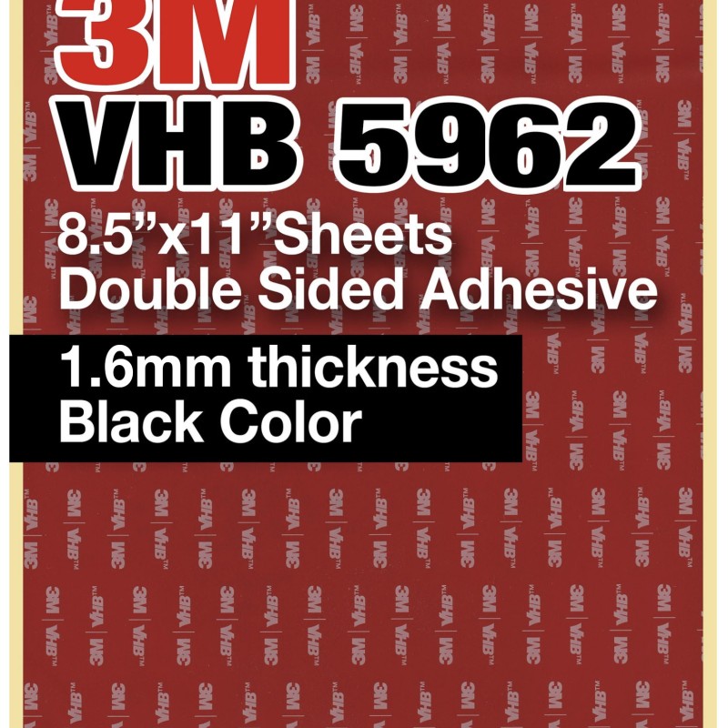 3M VHB 5962 8.5"x11" Double Sided Strong Adhesive 1.6mm thickness black sheets