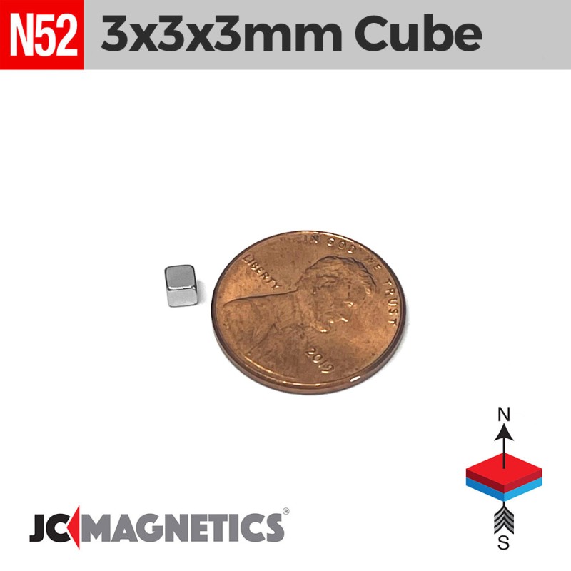 3mm x 3mm x 3mm N52 Neodymium Cube Magnet - 1/8" Rare Earth