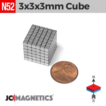 3mm x 3mm x 3mm N52 Neodymium Cube Magnet - 1/8" Rare Earth
