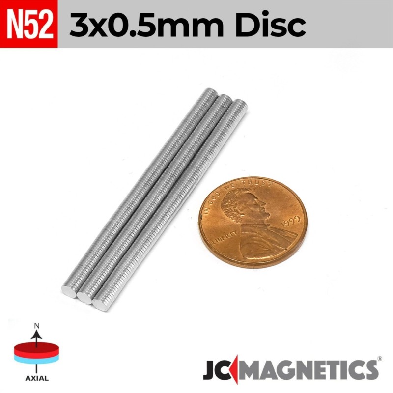 3mm x 0.5mm N52 Neodymium Disc Magnet - 1/8" x 1/64" Ultra-Thin 3x0.5mm
