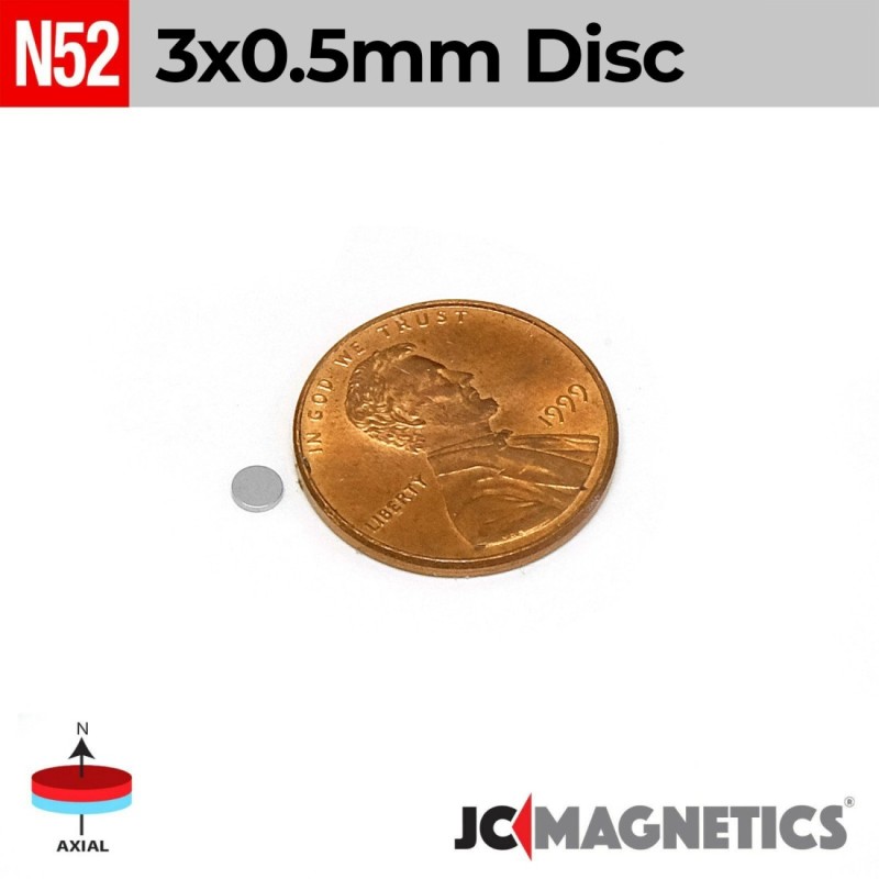 3mm x 0.5mm N52 Neodymium Disc Magnet - 1/8" x 1/64" Ultra-Thin 3x0.5mm