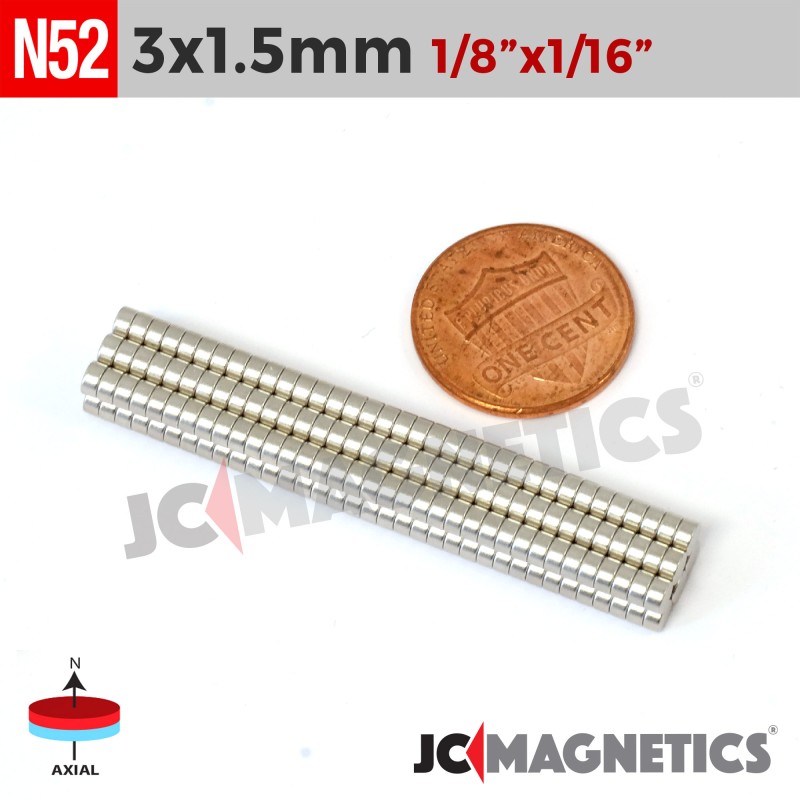 3mm x 1.5mm N52 Neodymium Disc Magnet - 1/8" x 1/16" Strong Disc 3x1.5mm