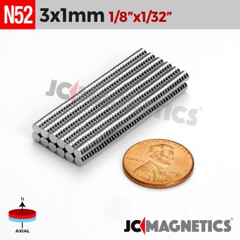 3mm x 1mm N52 Neodymium Disc Magnet - 1/8" x 1/32" Thin Disc 3x1mm