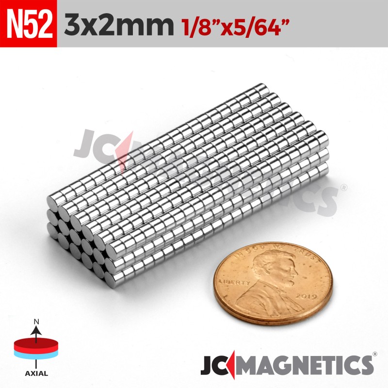 3mm x 2mm N52 Neodymium Disc Magnet - 1/8" x 5/64" Strong Disc 3x2mm 3mm x 2mm N52 Neodymium Disc Magnet - 1/8" x 5/64" Strong Disc 3x2mm
