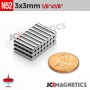 3mm x 3mm N52 Neodymium Cylinder Magnet - 1/8" x 1/8" Strong Rod 3x3mm
