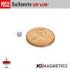3mm x 3mm N52 Neodymium Cylinder Magnet - 1/8" x 1/8" Strong Rod 3x3mm