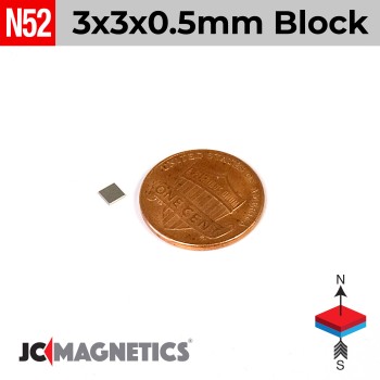 3mm x 3mm x 0.5mm N52 Neodymium Square Thin Block - 1/8" x 1/8" x 1/64" - 3x3x0.5mm 3mm x 3mm x 0.5mm N52 Neodymium Square Thin Block - 1/8" x 1/8" x 1/64" - 3x3x0.5mm