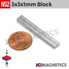 3mm x 3mm x 1mm N52 Neodymium Square Block - 1/8" x 1/8" x 1/32" - 3x3x1mm