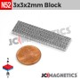 3mm x 3mm x 2mm N52 Neodymium Square Micro Magnet Block 3x3x2mm