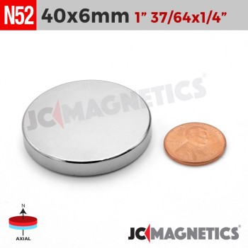 40mm x 6mm 1.57in x 0.236in N52 Discs Rare Earth Neodymium Magnet 40x6mm 40mm x 6mm 1.57in x 0.236in N52 Discs Rare Earth Neodymium Magnet 40x6mm