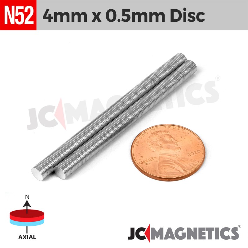 4mm x 0.5mm N52 Neodymium Disc Magnet - 5/32" x 1/64" Ultra-Thin 4x0.5mm