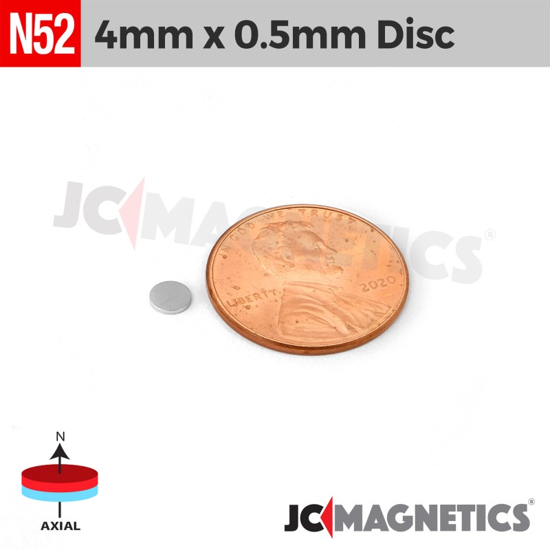 4mm x 0.5mm N52 Neodymium Disc Magnet - 5/32" x 1/64" Ultra-Thin 4x0.5mm