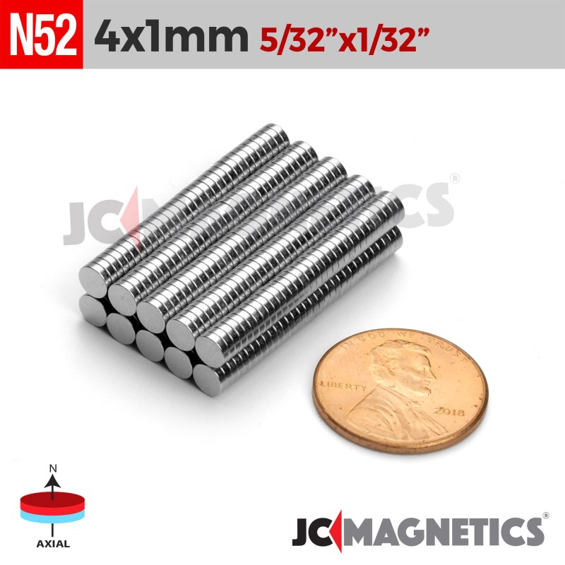 4mm x 1mm N52 Neodymium Disc Magnet - 5/32" x 1/32" Thin Disc 4x1mm 4mm x 1mm N52 Neodymium Disc Magnet - 5/32" x 1/32" Thin Disc 4x1mm