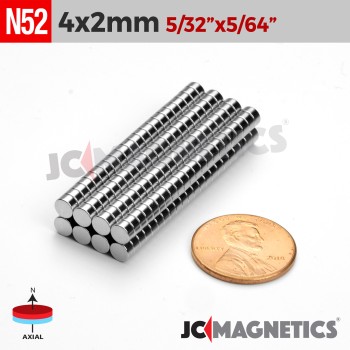 4mm x 2mm N52 Neodymium Disc Magnet - 5/32" x 5/64" Strong Disc 4x2mm