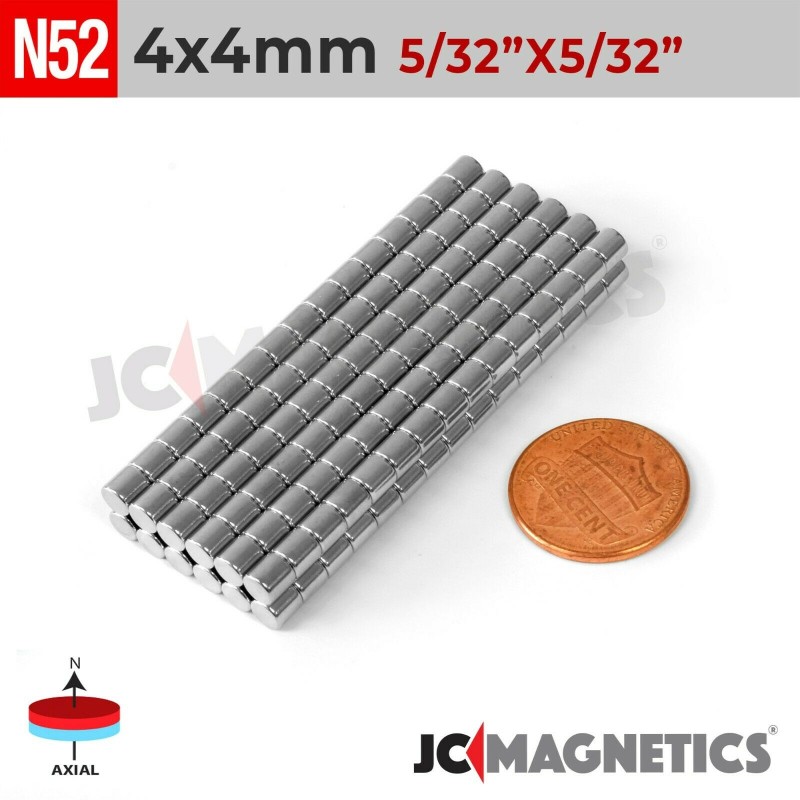 4mm x 4mm N52 Neodymium Cylinder Magnet - 5/32" x 5/32" Rod 4x4mm