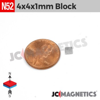4mm x 4mm x 1mm N52 Neodymium Magnet 5/32" x 1/32" Square Block 4x4x1mm 4mm x 4mm x 1mm N52 Neodymium Magnet 5/32" x 1/32" Square Block 4x4x1mm