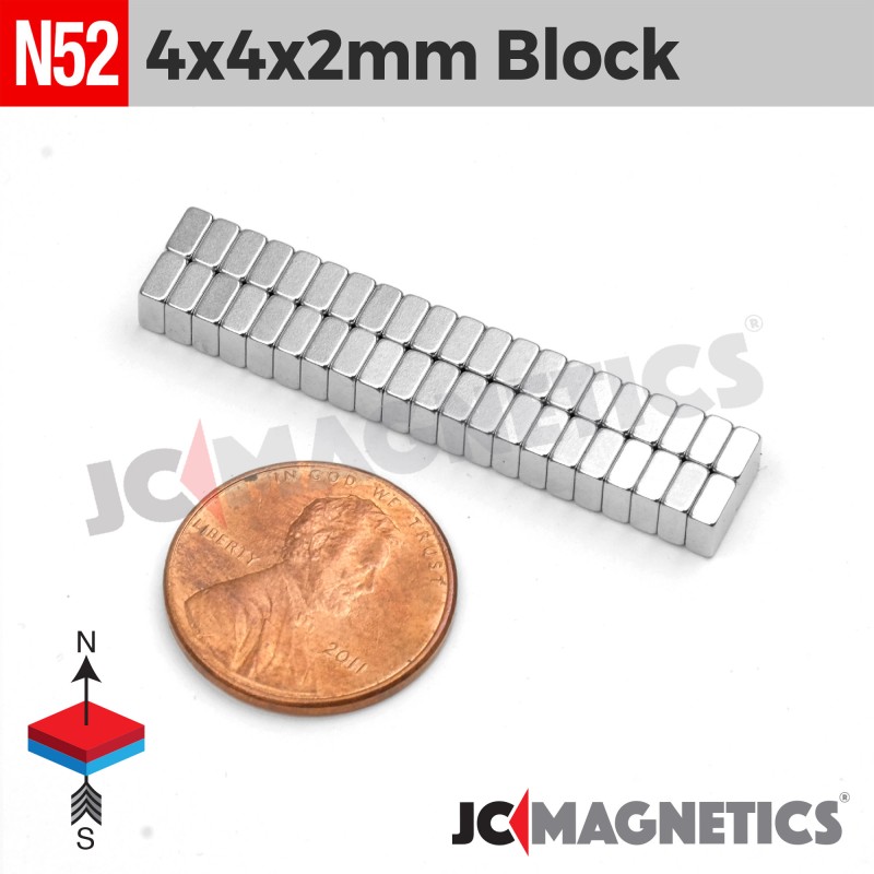 4mm x 4mm x 2mm N52 Square Block Rare Earth Neodymium Magnet 4x4x2mm