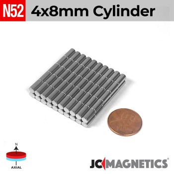 4mm x 8mm N52 Neodymium Cylinder Magnet - 5/32" x 5/16" Rod 4x8mm