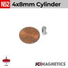 4mm x 8mm N52 Neodymium Cylinder Magnet - 5/32" x 5/16" Rod 4x8mm