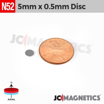 5mm x 0.5mm N52 Neodymium Disc Magnet - 13/64" x 1/64" Ultra-Thin 5x0.5mm 5mm x 0.5mm N52 Neodymium Disc Magnet - 13/64" x 1/64" Ultra-Thin 5x0.5mm