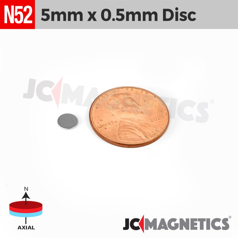 5mm x 0.5mm N52 Neodymium Disc Magnet - 13/64" x 1/64" Ultra-Thin 5x0.5mm 5mm x 0.5mm N52 Neodymium Disc Magnet - 13/64" x 1/64" Ultra-Thin 5x0.5mm
