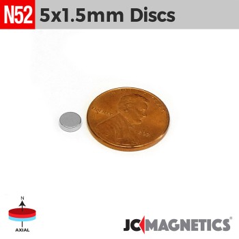 5mm x 1.5mm N52 Neodymium Disc Magnet - 13/64" x 1/16" Rare Earth 5x1.5mm 5mm x 1.5mm N52 Neodymium Disc Magnet - 13/64" x 1/16" Rare Earth 5x1.5mm