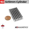 5mm x 10mm N52 Neodymium Cylinder Magnet - 13/64" x 25/64" Rod 5x10mm