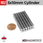 5mm x 10mm N52 Neodymium Cylinder Magnet - 13/64" x 25/64" Rod 5x10mm