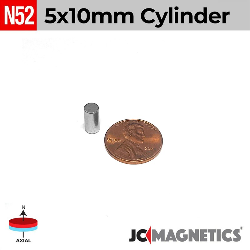 5mm x 10mm N52 Neodymium Cylinder Magnet - 13/64" x 25/64" Rod 5x10mm