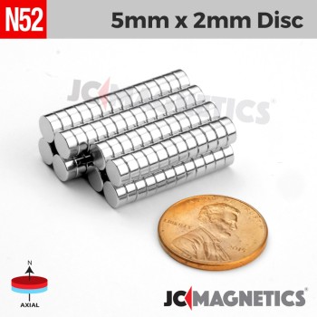 5mm x 2mm N52 Neodymium Disc Magnet - 13/64" x 5/64" Strong Disc 5x2mm