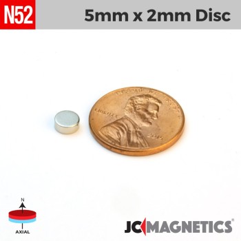 5mm x 2mm N52 Neodymium Disc Magnet - 13/64" x 5/64" Strong Disc 5x2mm 5mm x 2mm N52 Neodymium Disc Magnet - 13/64" x 5/64" Strong Disc 5x2mm