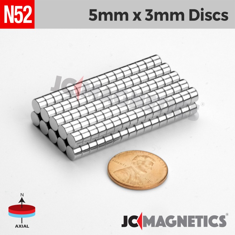 5mm x 3mm N52 Neodymium Cylinder Magnet - 13/64" x 1/8" Strong Disc 5x3mm