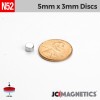 5mm x 3mm N52 Neodymium Cylinder Magnet - 13/64" x 1/8" Strong Disc 5x3mm