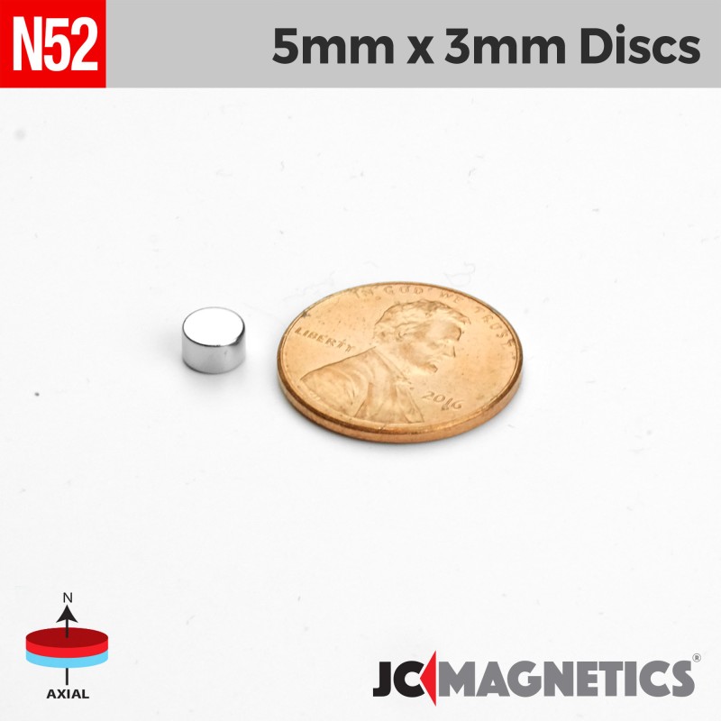 5mm x 3mm N52 Neodymium Cylinder Magnet - 13/64" x 1/8" Strong Disc 5x3mm