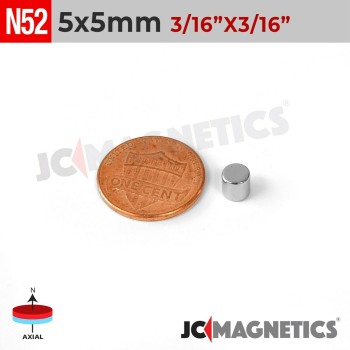5mm x 5mm N52 Neodymium Cylinder Magnet - 13/64" x 13/64" Disc 5x5mm