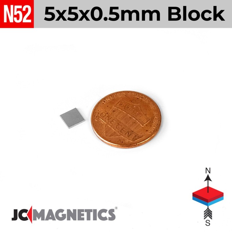 5mm x 5mm x 0.5mm N52 Neodymium Square Block - Ultra Thin Wafer 5x5x0.5mm