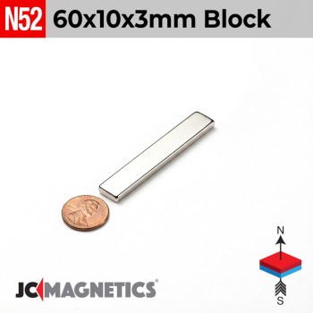 60mm x 10mm x 3mm N52 Block Rare Earth Neodymium Magnet 60x10x3mm 60mm x 10mm x 3mm N52 Block Rare Earth Neodymium Magnet 60x10x3mm