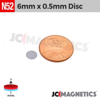 6mm x 0.5mm N52 Neodymium Disc Magnet - 15/64" x 1/64" Thin Disc 6x0.5mm 6mm x 0.5mm N52 Neodymium Disc Magnet - 15/64" x 1/64" Thin Disc 6x0.5mm