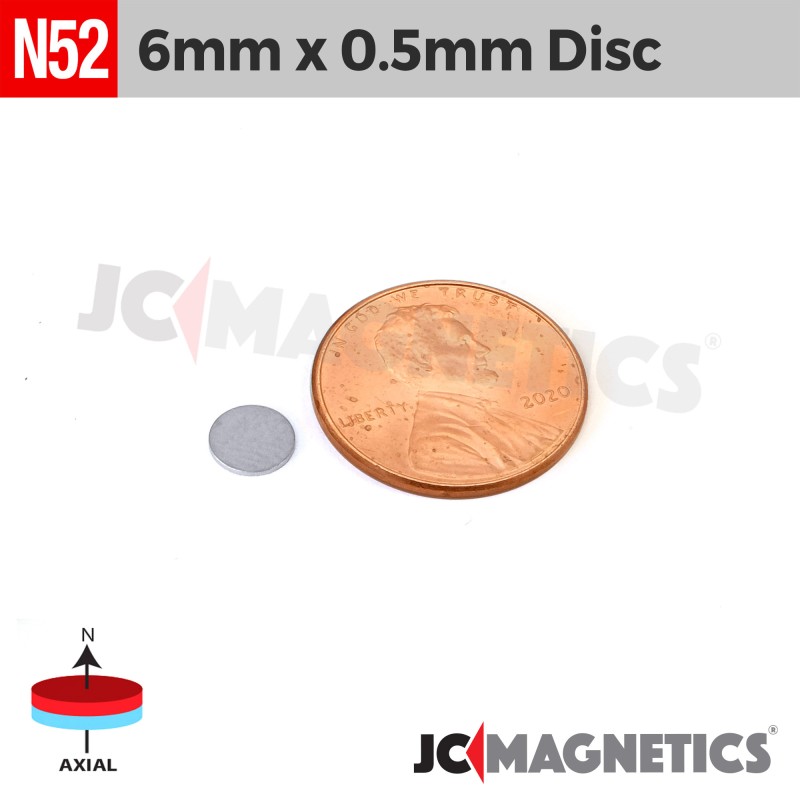 6mm x 0.5mm N52 Neodymium Disc Magnet - 15/64" x 1/64" Thin Disc 6x0.5mm