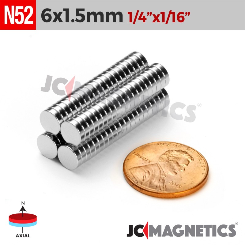 6mm x 1.5mm N52 Neodymium Disc Magnet - 15/64" x 1/16" Rare Earth 6x1.5mm