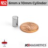 6mm x 10mm N52 Neodymium Cylinder Magnet - 15/64" x 25/64" Rod 6x10mm
