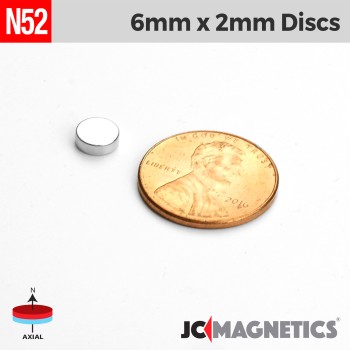 6mm x 2mm N52 Neodymium Disc Magnet - 15/64" x 5/64" Strong Disc 6x2mm 6mm x 2mm N52 Neodymium Disc Magnet - 15/64" x 5/64" Strong Disc 6x2mm