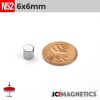 6mm x 6mm N52 Neodymium Cylinder Magnet - 15/64" Square Profile 6x6mm